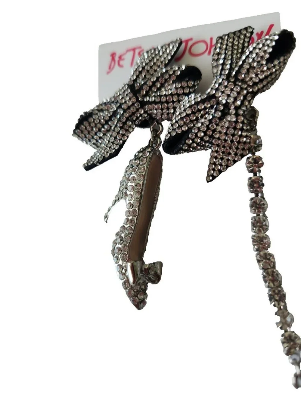Betsey Johnson Holiday High Heel Shoes Bows Rhinestone Mismatch Drop Earrings - Picture 2 of 4